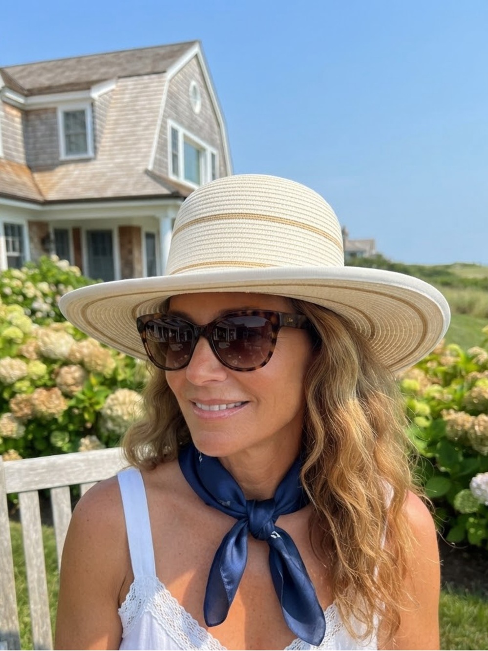 Hamptons sun n sand hat soft Straw Sun no back brim for sun tanning UPF 50 Cream